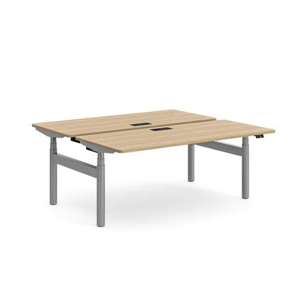 Ensemble 2 bureaux droits Possilio - l. 180 x pr. 80 cm réglage en hauteur électrique - trappe -