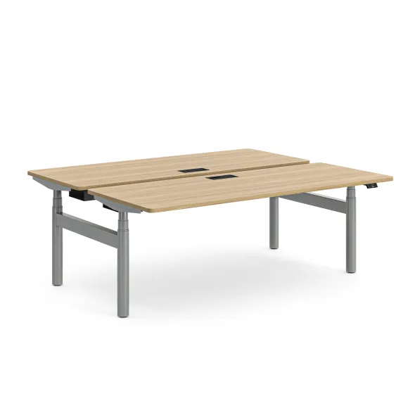 Ensemble 2 bureaux droits Possilio - l. 200 x pr. 80 cm réglage en hauteur électrique - trappe -