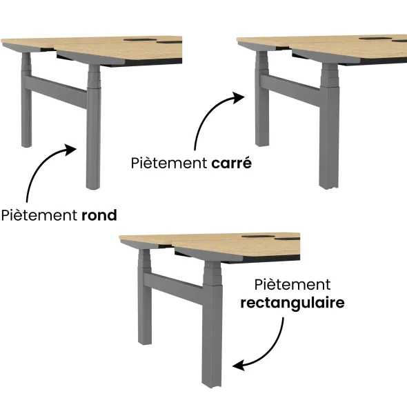 Ensemble 2 bureaux droits Possilio - l. 200 x pr. 80 cm réglage en hauteur électrique - trappe -