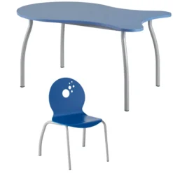 Ensemble d une table et de 4 chaises Oulala T2 - table forme poisson 110 x 76 cm - piétement gris alu