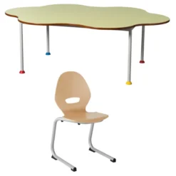 Ensemble d une table Flic Flac et de 4 chaises Austin T4 - table forme nuage 180 x 120 cm - piétement gris alu