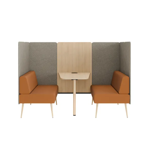 Espace de réunion 4 places Modul@ - l. 206 x h. 140 x pr. 130 cm - textile enduit - pieds chêne vernis naturel -