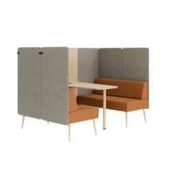 Espace de réunion 4 places Modul@ - l. 206 x h. 140 x pr. 130 cm - textile enduit - pieds chêne vernis naturel -