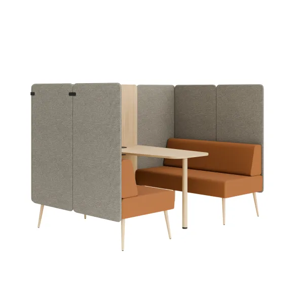 Espace de réunion 4 places Modul@ - l. 206 x h. 140 x pr. 130 cm - textile enduit - pieds chêne vernis naturel -