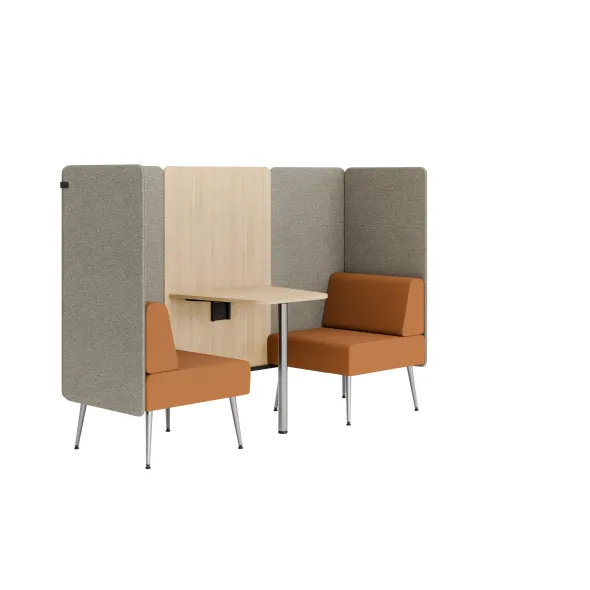 Espace de réunion 2 places Modul@ - l. 206 x h. 140 x pr. 66 cm - textile enduit - pieds métal - avec table