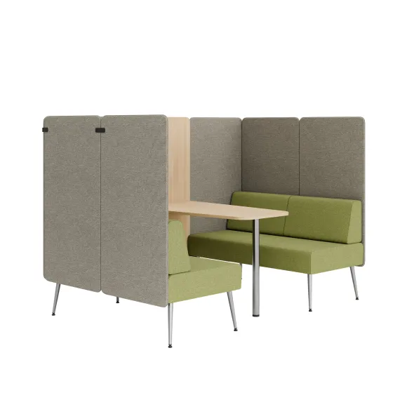 Espace de réunion 4 places Modul@ - l. 206 x h. 140 x pr. 130 cm - tissu N - pieds métal - avec table