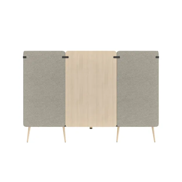 Espace de réunion 4 places Modul@ - l. 206 x h. 140 x pr. 130 cm - tissu N - pieds chêne vernis naturel - avec table
