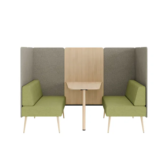 Espace de réunion 4 places Modul@ - l. 206 x h. 140 x pr. 130 cm - tissu N - pieds chêne vernis naturel - avec table