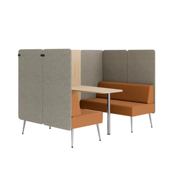 Espace de réunion 4 places Modul@ - l. 206 x h. 140 x pr. 130 cm - textile enduit - pieds métal - avec table