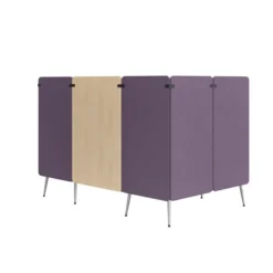 Espace de réunion 4 places Modul@ - l. 206 x h. 140 x pr. 130 cm - tissu D - pieds métal - avec table