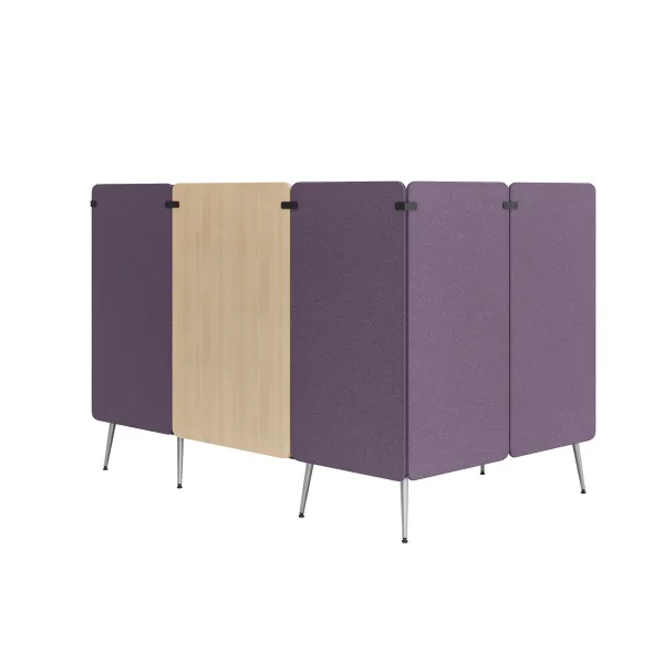 Espace de réunion 4 places Modul@ - l. 206 x h. 140 x pr. 130 cm - tissu D - pieds métal - avec table