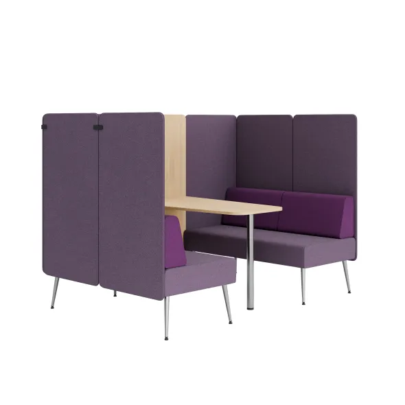 Espace de réunion 4 places Modul@ - l. 206 x h. 140 x pr. 130 cm - tissu D - pieds métal - avec table