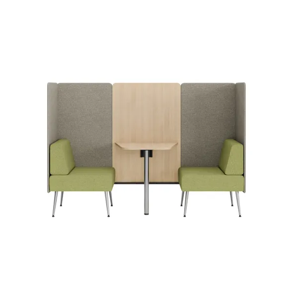 Espace de réunion 2 places Modul@ - l. 206 x h. 140 x pr. 66 cm - tissu N - pieds métal - avec table