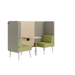Espace de réunion 2 places Modul@ - l. 206 x h. 140 x pr. 66 cm - tissu N - pieds métal - avec table