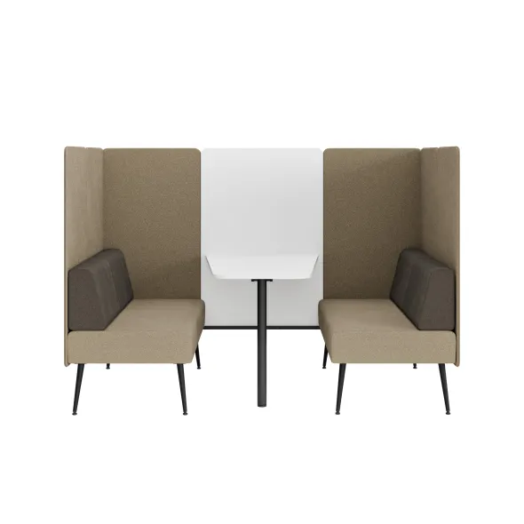 Espace de réunion 4 places Modul@ - l. 206 x h. 140 x pr. 130 cm - tissu V - pieds métal - avec table