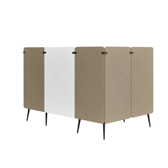 Espace de réunion 4 places Modul@ - l. 206 x h. 140 x pr. 130 cm - tissu V - pieds métal - avec table
