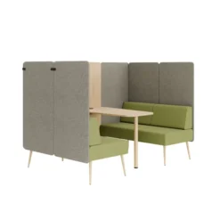 Espace de réunion 4 places Modul@ - l. 206 x h. 140 x pr. 130 cm - tissu N - pieds chêne vernis naturel -