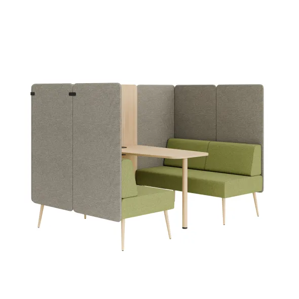 Espace de réunion 4 places Modul@ - l. 206 x h. 140 x pr. 130 cm - tissu N - pieds chêne vernis naturel -