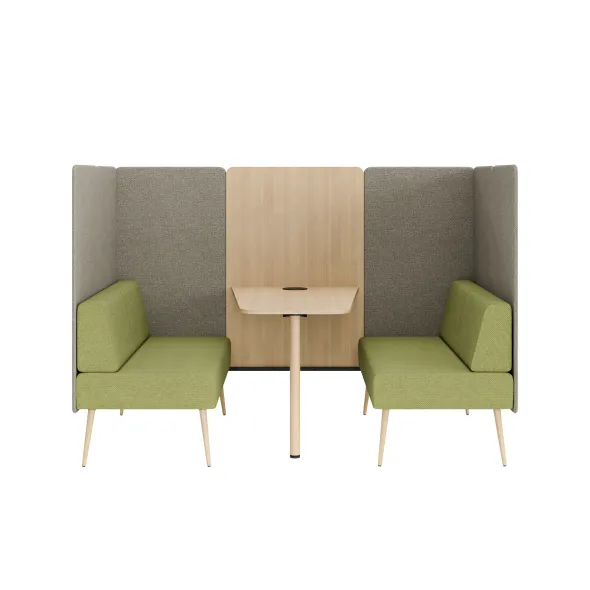 Espace de réunion 4 places Modul@ - l. 206 x h. 140 x pr. 130 cm - tissu N - pieds chêne vernis naturel -