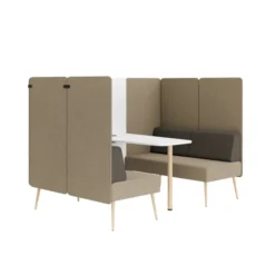 Espace de réunion 4 places Modul@ - l. 206 x h. 140 x pr. 130 cm - tissu V - pieds chêne vernis naturel -
