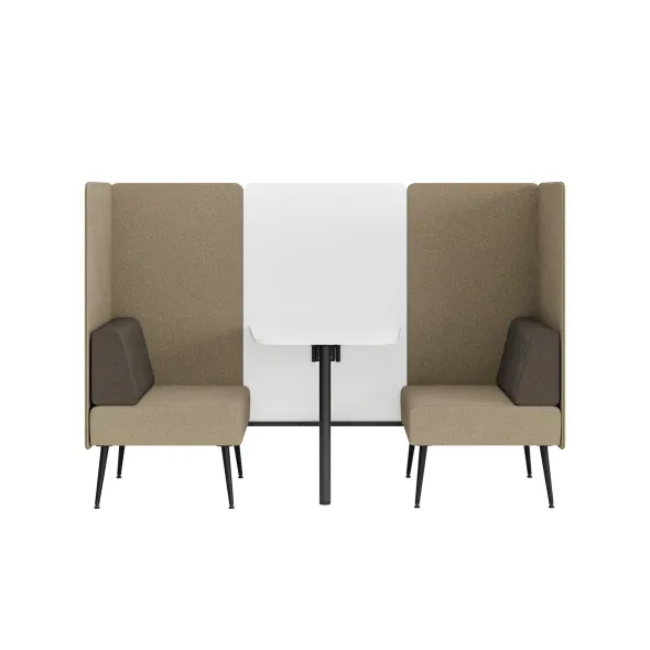 Espace de réunion 2 places Modul@ - l. 206 x h. 140 x pr. 66 cm - tissu V - pieds métal - avec table