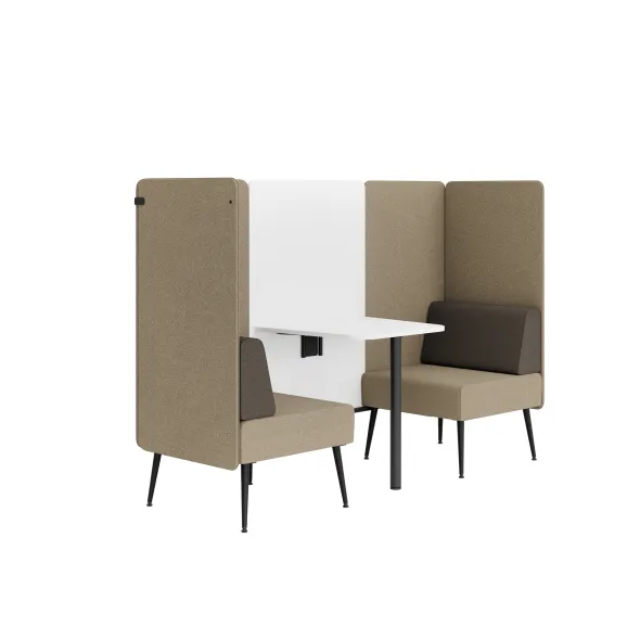 Espace de réunion 2 places Modul@ - l. 206 x h. 140 x pr. 66 cm - tissu V - pieds métal - avec table