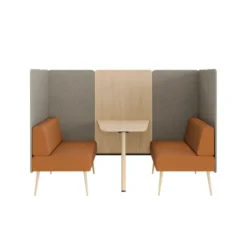 Espace de réunion 4 places Modul@ - l. 206 x h. 140 x pr. 130 cm - textile enduit - pieds chêne vernis naturel + table