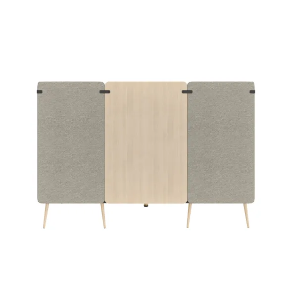 Espace de réunion 4 places Modul@ - l. 206 x h. 140 x pr. 130 cm - textile enduit - pieds chêne vernis naturel + table