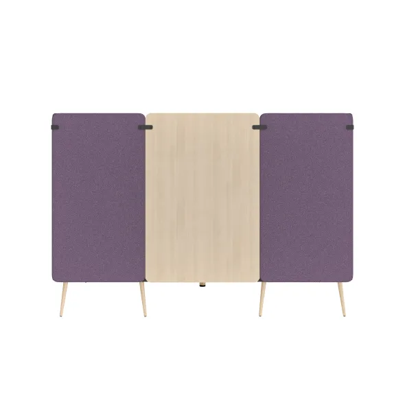 Espace de réunion 4 places Modul@ - l. 206 x h. 140 x pr. 130 cm - tissu D - pieds chêne vernis naturel - avec table