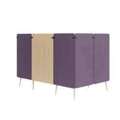 Espace de réunion 4 places Modul@ - l. 206 x h. 140 x pr. 130 cm - tissu D - pieds chêne vernis naturel - avec table