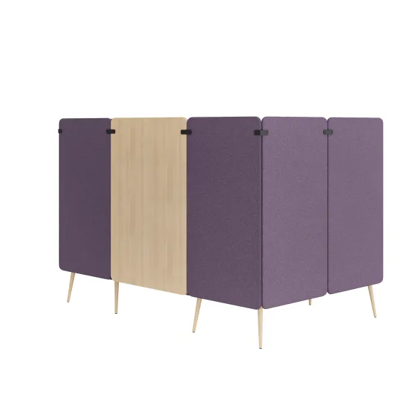 Espace de réunion 4 places Modul@ - l. 206 x h. 140 x pr. 130 cm - tissu D - pieds chêne vernis naturel - avec table