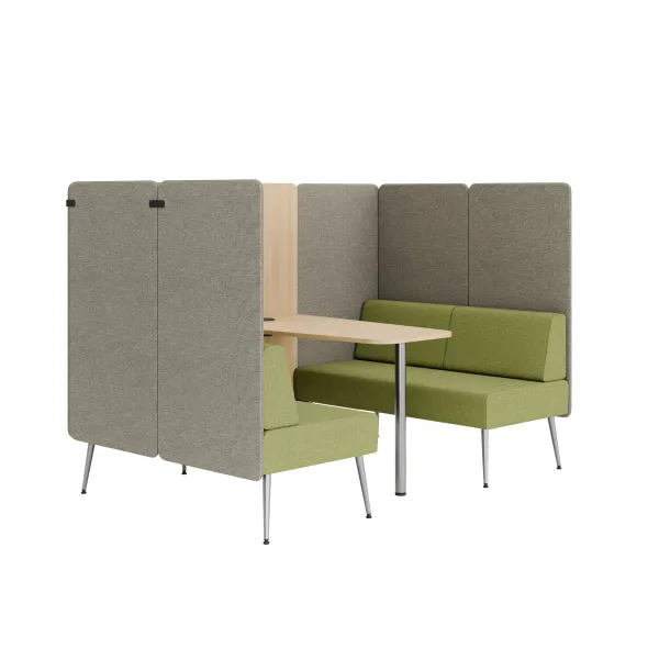 Espace de réunion 4 places Modul@ - l. 206 x h. 140 x pr. 130 cm - tissu N - pieds métal - avec table électrifiée
