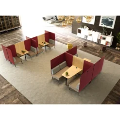 Espace de réunion 4 places Modul@ - l. 206 x h. 140 x pr. 130 cm - tissu N - pieds métal - avec table électrifiée