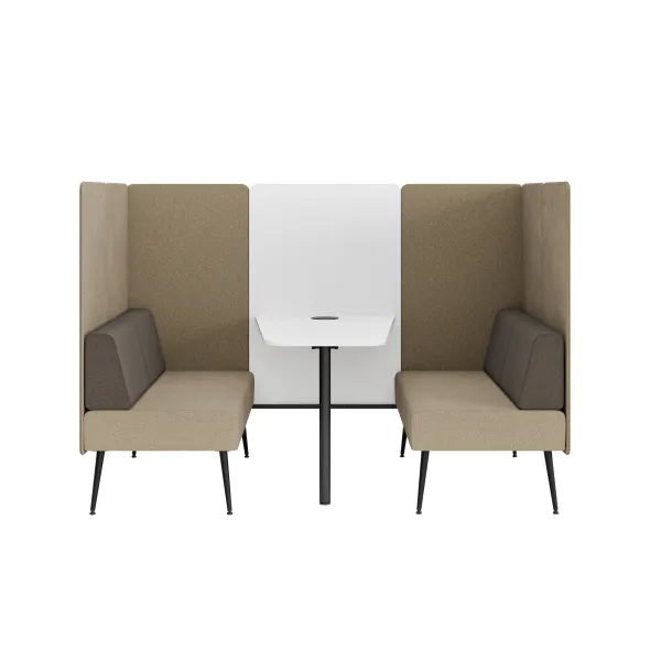 Espace de réunion 4 places Modul@ - l. 206 x h. 140 x pr. 130 cm - tissu V - pieds métal - avec table électrifiée