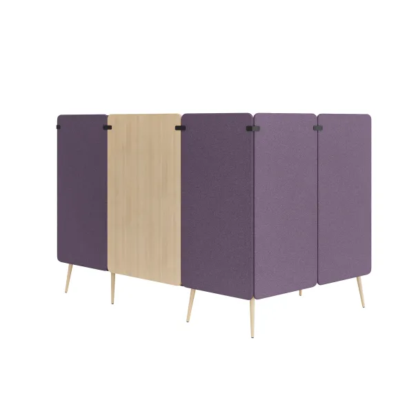 Espace de réunion 4 places Modul@ - l. 206 x h. 140 x pr. 130 cm - tissu D - pieds chêne vernis naturel -