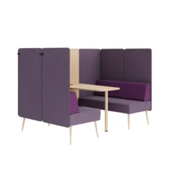 Espace de réunion 4 places Modul@ - l. 206 x h. 140 x pr. 130 cm - tissu D - pieds chêne vernis naturel -