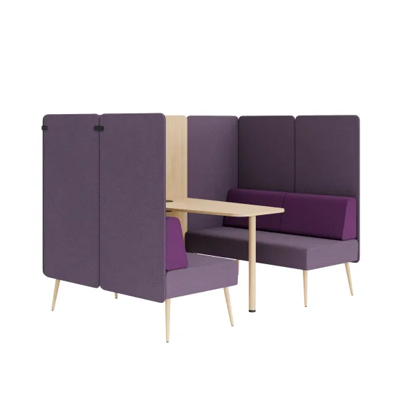 Espace de réunion 4 places Modul@ - l. 206 x h. 140 x pr. 130 cm - tissu D - pieds chêne vernis naturel -