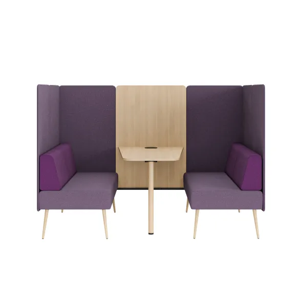 Espace de réunion 4 places Modul@ - l. 206 x h. 140 x pr. 130 cm - tissu D - pieds chêne vernis naturel -