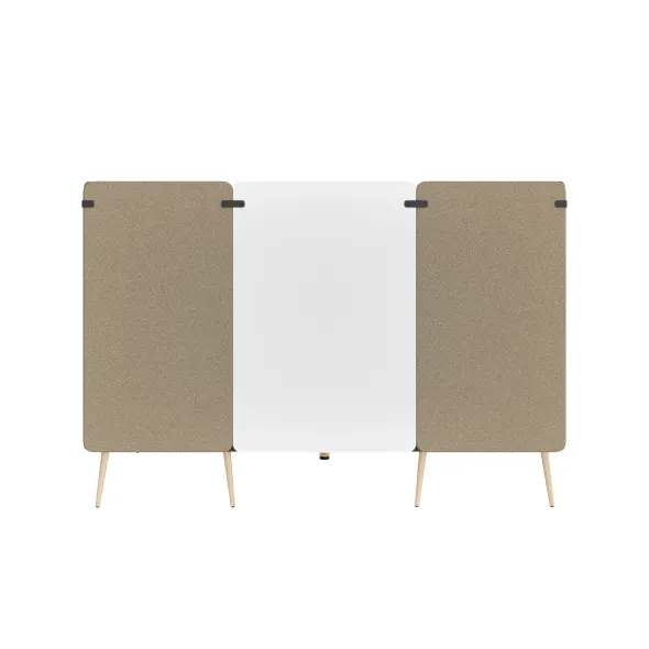 Espace de réunion 4 places Modul@ - l. 206 x h. 140 x pr. 130 cm - tissu V - pieds chêne vernis naturel - avec table