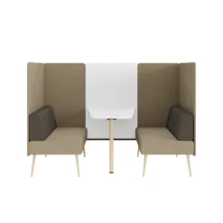 Espace de réunion 4 places Modul@ - l. 206 x h. 140 x pr. 130 cm - tissu V - pieds chêne vernis naturel - avec table