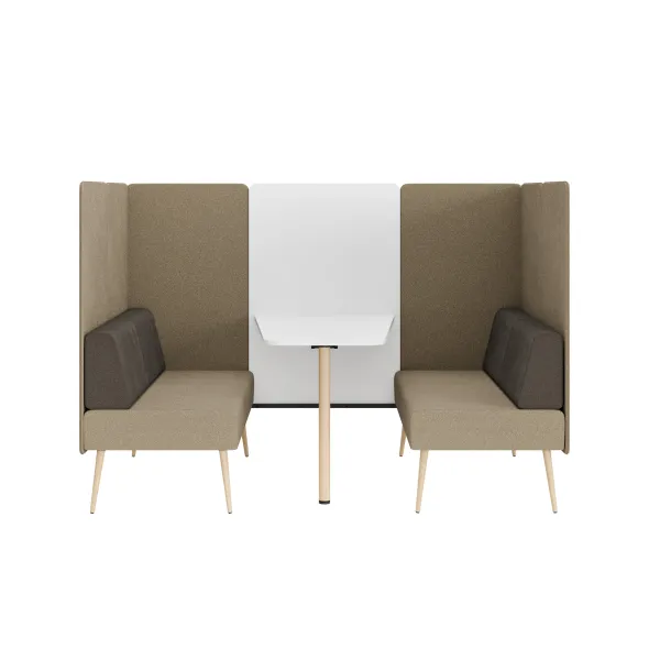 Espace de réunion 4 places Modul@ - l. 206 x h. 140 x pr. 130 cm - tissu V - pieds chêne vernis naturel - avec table