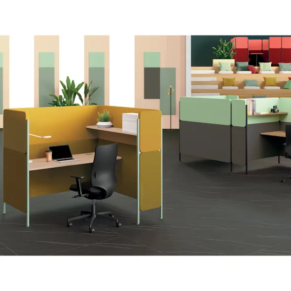 Espace de travail 1 place En Aparté - plan de travail + étagère - l. 164,4 x h.150 x pr. 164,4 cm