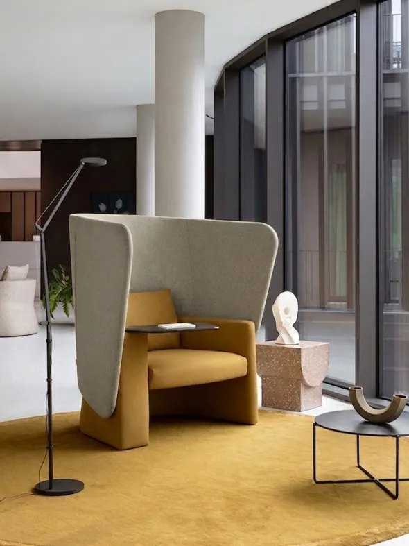 Fauteuil Cocoon - tissu recyclé - tablette et prises