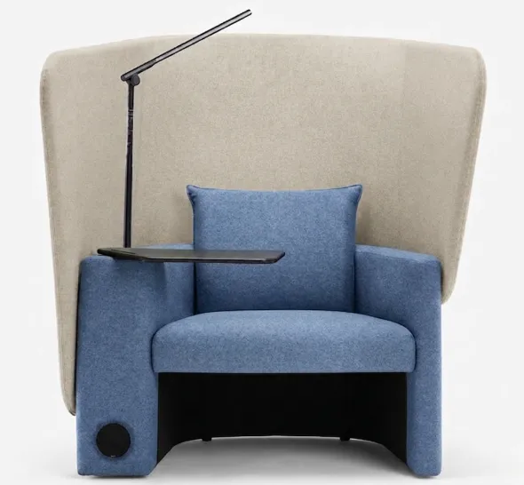 Fauteuil Cocoon - tissu recyclé - tablette et prises