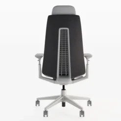 Fauteuil de bureau avec têtière Fern - assise cuir dossier résille