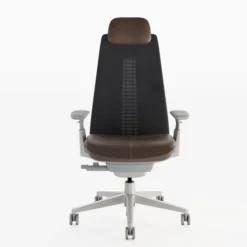 Fauteuil de bureau avec têtière Fern - assise cuir dossier résille
