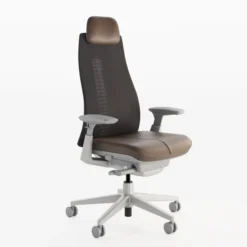 Fauteuil de bureau avec têtière Fern - assise cuir dossier résille