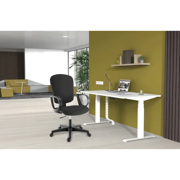 Fauteuil de bureau Bella - tissu noir panthère - roulette sol dur