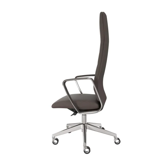 Fauteuil de bureau Directa - cuir - haut dossier - piétement aluminium poli - manchettes assorties au siège