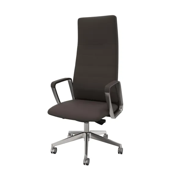 Fauteuil de bureau Directa - cuir - haut dossier - piétement aluminium poli - manchettes assorties au siège